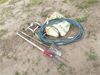 Fork, shovel, hose, bike rack