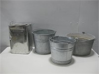 3 Vtg Galvanized Buckets & Tin See Info
