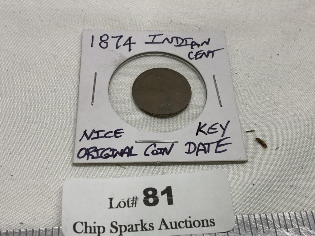 1874 Indian Cent, Key Date, very nice