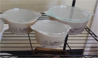 Vint Pyrex Forest Fancies Casserole Set of 3+lids