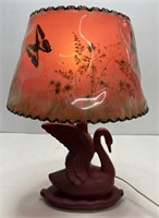 Van Briggle Pottery Swan Lamp w/ Butterfly Shade