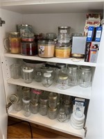 CONTENTS OF KITCHEN CABINET, MASON JARS & CANDLES