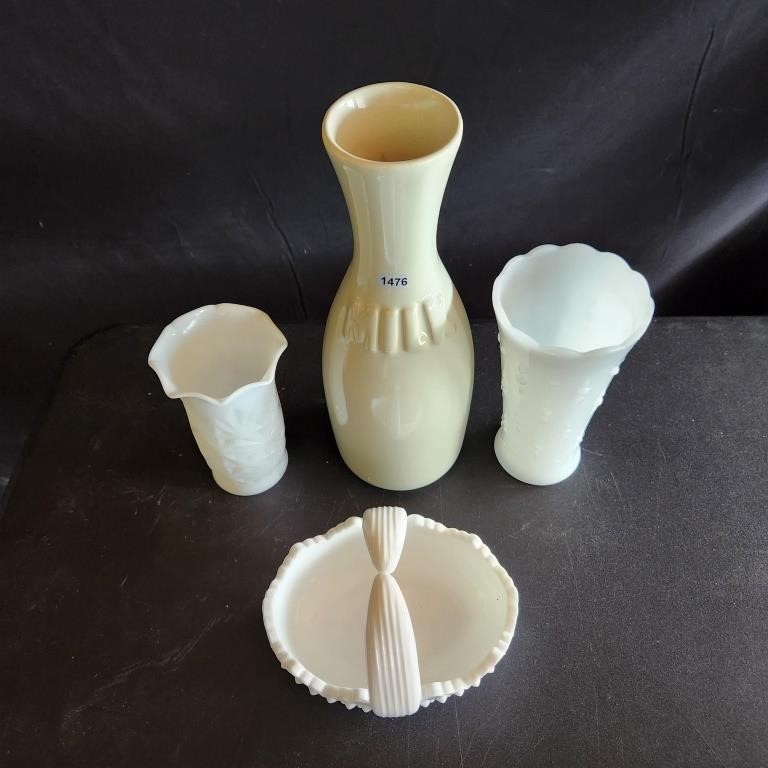 Milk Glass vases and ceramic vase