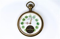 Antique Bonheur Green & Gilt Enameled Dial