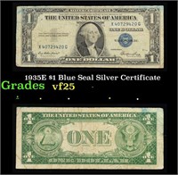 1935E $1 Blue Seal Silver Certificate Grades vf+