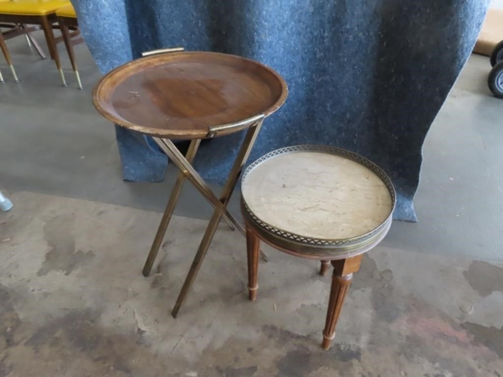 (2) Accent Tables NICE Wood & Marble PlantStand