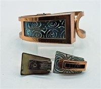 Vintage Copper Tone Bracelet & Earring Set