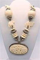 Vintage Carved Bone Elephant Necklace
