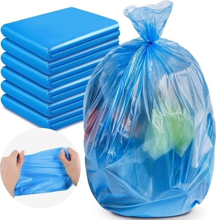 300 Pcs Trash Bags (Blue, 65 Gallon)