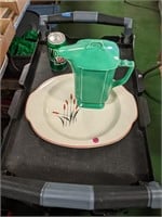 Green Pottery Pitcher, Plate Platter