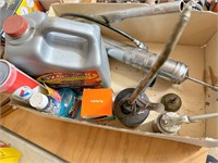 oil cans, grease gun, rust remover