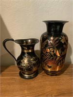 VTG Black Brass Vase & Pitcher