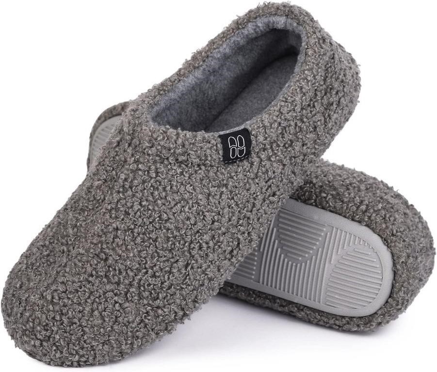 R2411  HomeTop Fur Loafer Slippers Grey 7-8