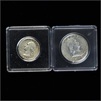 1952 Ben Franklin Silver Half Dollar and 1957 Wash
