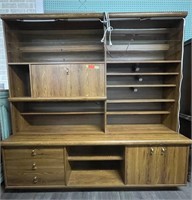 Two-piece hutch display cabinet with wood and