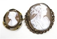 2 Victorian Cameo Pin/Pendant Shell Gold Filled