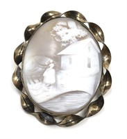 Victorian Shell Cameo Brooch Gold Filled House
