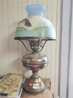 Brass Finish Lamp w/Frosted Duck Glass Shade-has