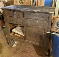 WOOD ANTIQUE DRESSER AND CONTENTS