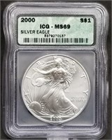 2000 1oz Silver Eagle ICG MS69 Slab