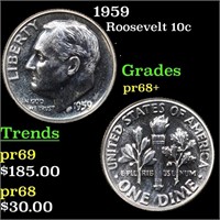 Proof 1959 Roosevelt Dime 10c Grades GEM++ Proof