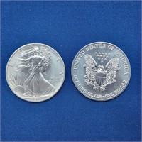 TWO UNCIRCULATED 1991 AMERICAN SILVER EAGLES .999