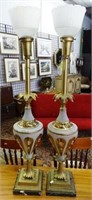 PAIR OF BRASS/GLASS TABLE TORCHERE LAMPS
