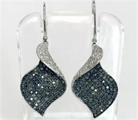 1.00 Ct Blue & White Diamond Petal Drop Earrings