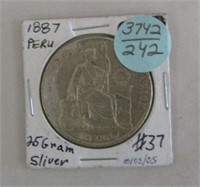 1887 25 Gram Silver Peru Dollar
