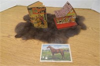 Vintage Tin Dude Ranch Toy, Roy Rogers Book & Fur
