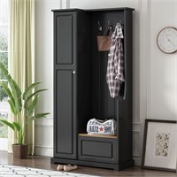 Hall Tree with Bench and Shoe Cabinet  Black
