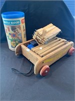 Playskool Bristle Blocks, Wooden Toy Pull Wagon