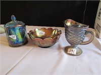 CARNIVAL CANDY DISH, CARNIVAL BOWL AND PITCHER