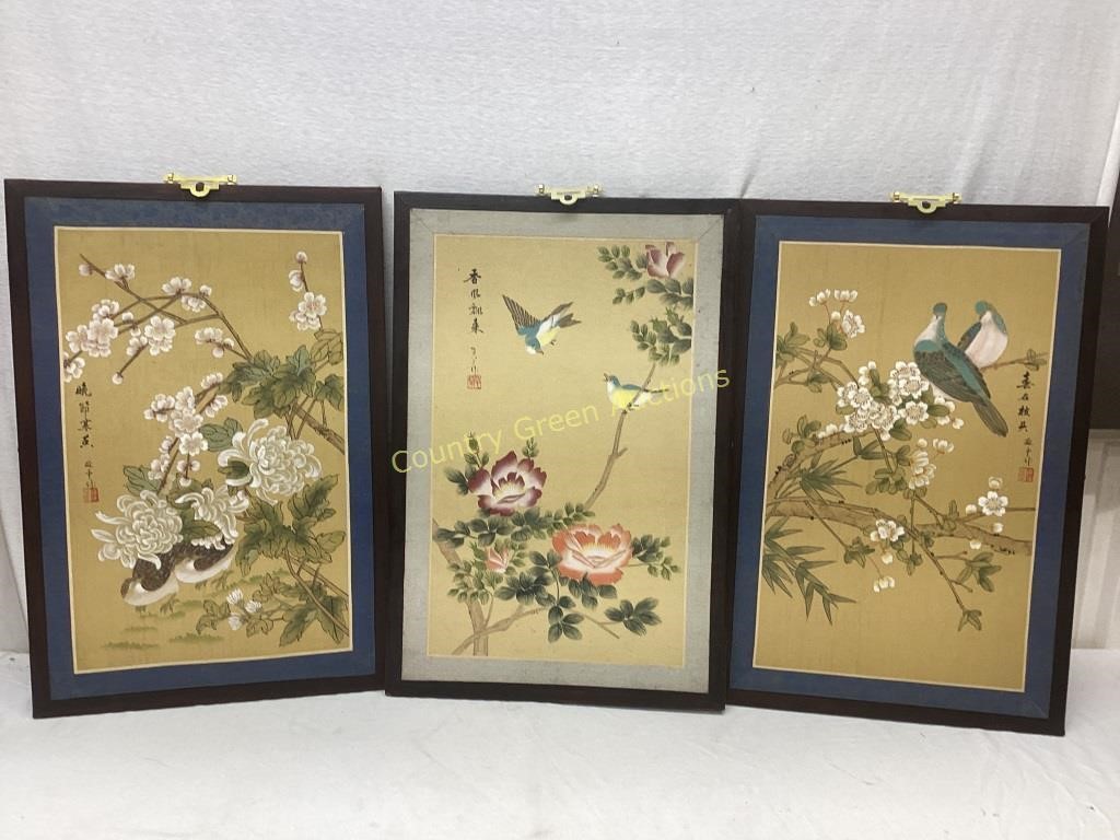 3 Chinese Floral Art Wall Hangings