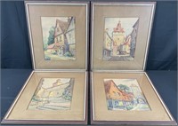 4 Vintage European Scene Art Prints