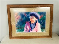 Framed water color "Lady in hat "