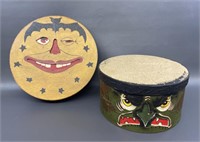2 scary face Halloween boxes - larger one is 11"