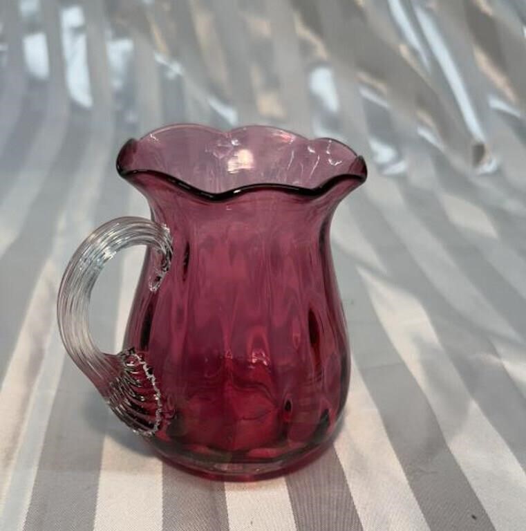 Small Cranberry Glass Pitcher with Striated