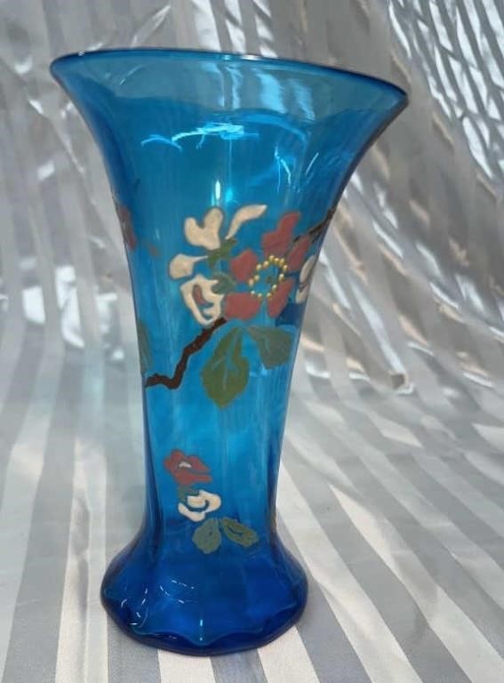 Beautiful Fenton Flower Hand Painted Blue Flower