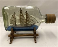 Ship In Glass Bottle w/Wood Stand