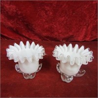 (2)Ruffled silver crest candle holders. Fenton?