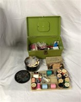 Vintage Avocado Sewing Box FULL Supplies