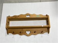 Wood Shelf with Hearts on Sides and Pegs