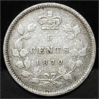 1870 Canada 5 Cents Silver, Nice Coin