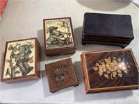 Lot Wooden Vintage Jewelry Trinket Music Boxes
