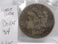 1884 Scarce Date Silver Dollars 90% Silver