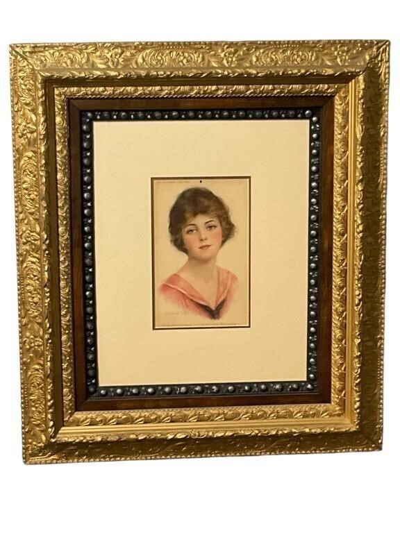 Beautifully Framed 1916 Prudential Girl Watercolor