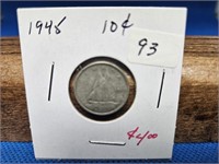 1-1945 10 CENT SILVER COIN
