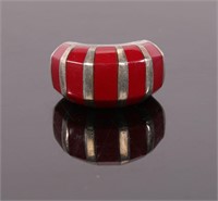 STERLING SILVER & RED CORAL RING