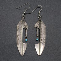 Sterling Silver Turquoise Feather Earrings